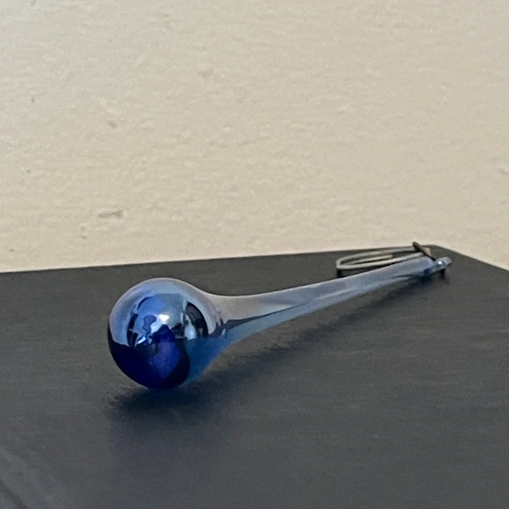 Vintage Iridescent Blue Hand Blown Glass Teardrop Window‎ Ornament Sun Catcher